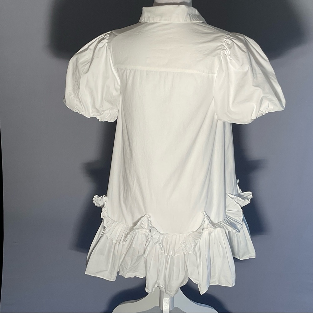 Areum White Puff Sleeve Mini Dress Graduation Bridal Shower Cottage Core XS - Picture 10 of 16